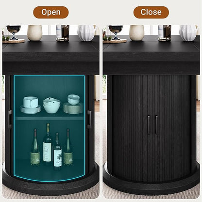 Jocoevol 47″–63″ Extendable Round Dining Table for 4–8 with Dust-Proof 2-Tier Storage Shelf Space Saving Expandable Wood Oval Circle Dinner Furniture with Pedestal Base (Black)
