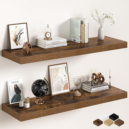 Floating Shelves 48Inch Long, 12 Inch Deep Floating Shelves for Wall, 48 x 12 Large Floating Shelf for Fireplace Mantel, 2" Thicked Wall Shelf for Living Room, Bedroom Storage, Rustic Brown, 2 Packs