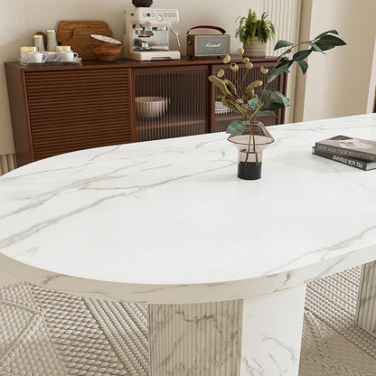 Modern Dining Table for Kitchen Space Saving Kitchen & Dining Room Furniture with Sturdy Frame Construction Easy Assembly 62.9 Inch Oval Farmhouse Table,White-MDF