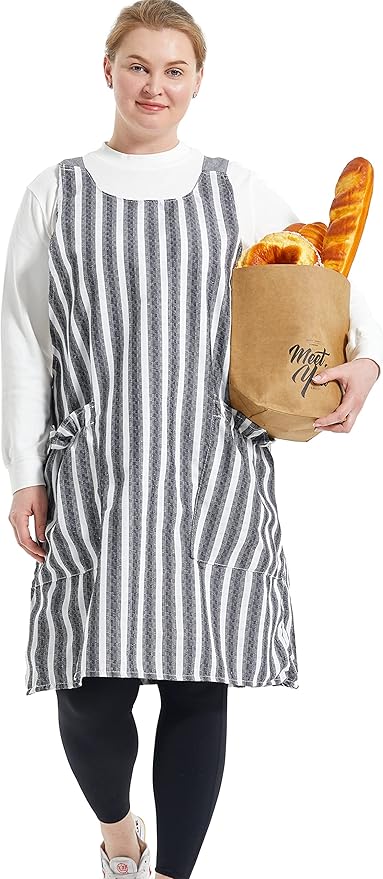 Big Plus Size Aprons for Women with Pockets Cotton Linen Baking Kitchen Cooking