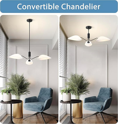 MEXO Modern Glass Chandeliers, Sputnik Chandelier Black Pendant Lighting Fixture Glass Shade Ceiling Light for Dining Room Kitchen Island