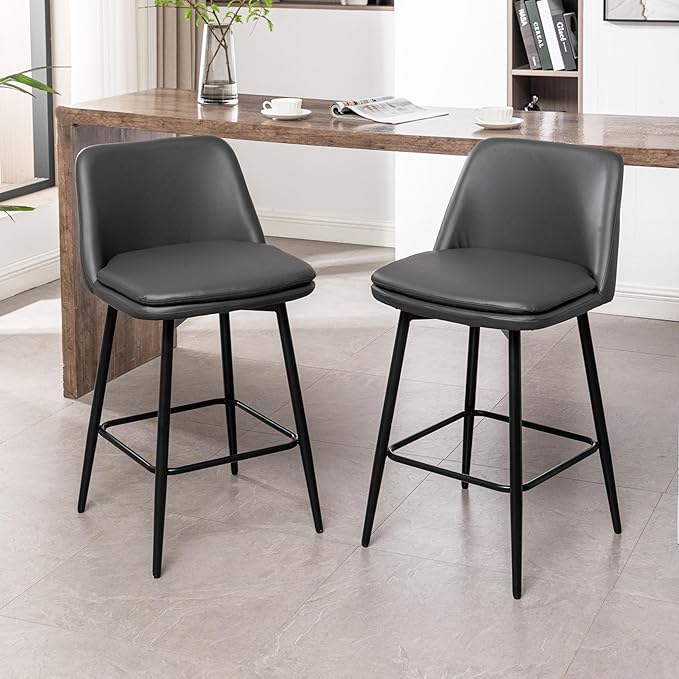 Modern Dining Chairs,Set of 2,Sturdy and Stylish,Simple Natural Design,Swivel Bar Stools with Back,Versatile Use in Kitchen Island Pub,Applicable to Front Porch,Garden,Patio,Reception Room,Darkgrey-P