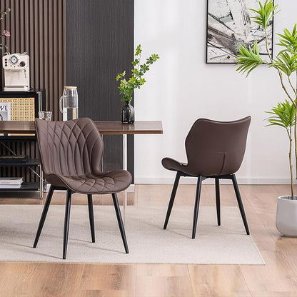 Kidol & Shellder Dining Chairs Set of 2, PU Leather Upholstered Kitchen Chairs with Back Armless, Mid Century Modern Side Chair for Dining Room, Living Room, Lounge, Restaurant, Brown