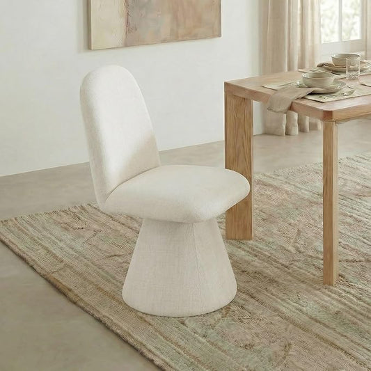 KISLOT Swivel Dining Chairs Set of 1, Modern Upholstered Dining Chair Mid Century Kitchen Chairs with Wave Shaped High Back, 360 Degree Rotating Vanity Chair for Dining Room, Bedroom, Farmhouse, Beige