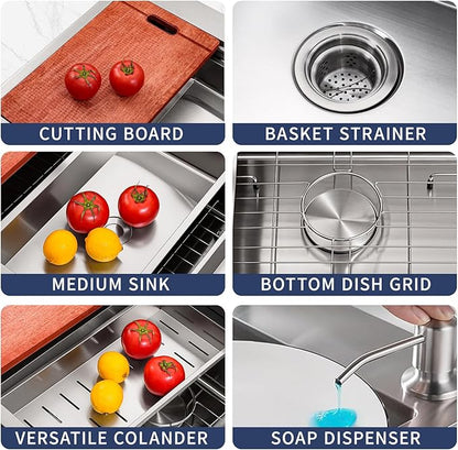 Kitchen Sink 30 Inch Drop In Kitchen Sink With Faucet Modern Stainless Steel Sink Top Mount Workstation Single Bowl Kitchen Sinks