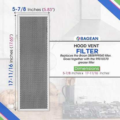 Bagean Stove Hood Vent Filter 5.83" x 17.65" for SB08999040 - Compatible with Broan Charcoal Range Hood Filter Replacement Ductless Filters for Kitchen Oven - Removes Odors and Freshens Air (1-Pk)
