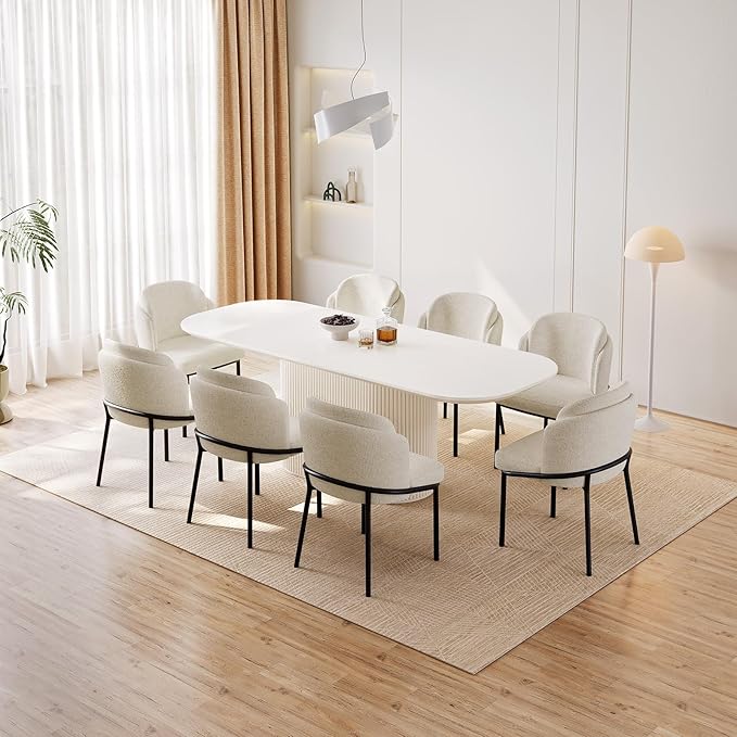 86.61" Oval Modern Dining Table Set for 8, Dining Room Tables with 8 Chairs for Kitchen, Living Room, 9 Piece Kitchen Tables 8 Seaters Dinner Table Set, Cream White