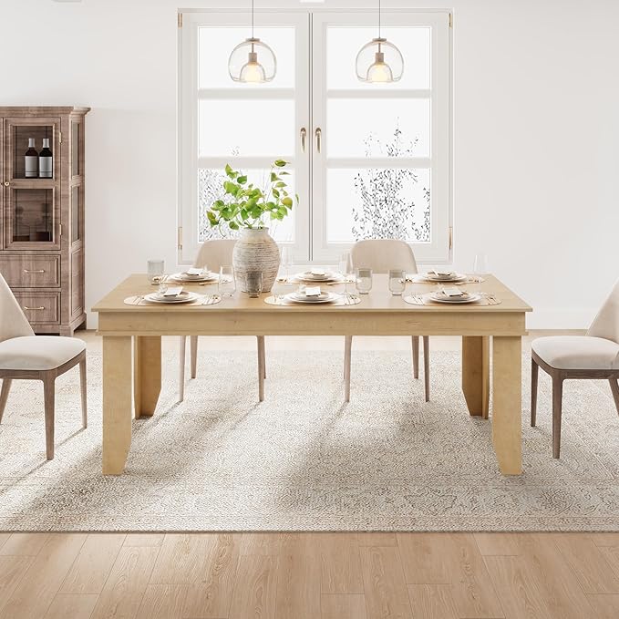 GarveeHome Farmhouse Dining Table for 6-8 People, 71 in Long Kitchen Tables with Wooden Sturdy Frame, 6 ft Large Rectangular Dinner Table for Dining Room, Kitchen (Natural, 71" Non-extendable)