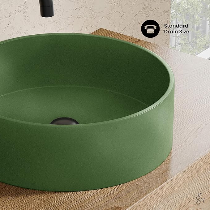 Swiss Madison Lisse 14.5" Concrete Round Vessel Sink in Matte Royal Green