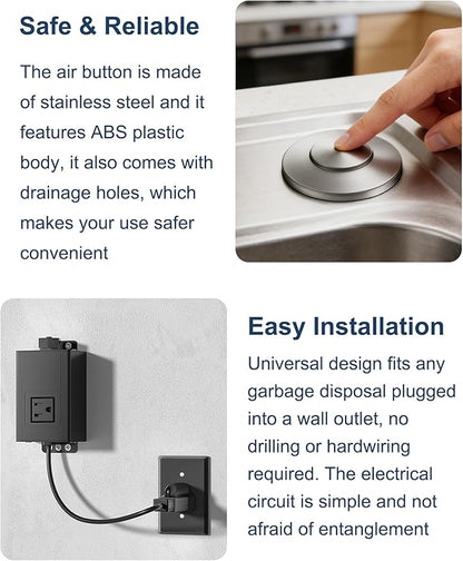 WUKUR Garbage Disposal Air Switch Kit for InSinkErator Garbage Disposal Sink Top Garbage Disposal Button Stainless Steel Brushed Nickel On/Off Air Button, Design for All Garbage Disposals