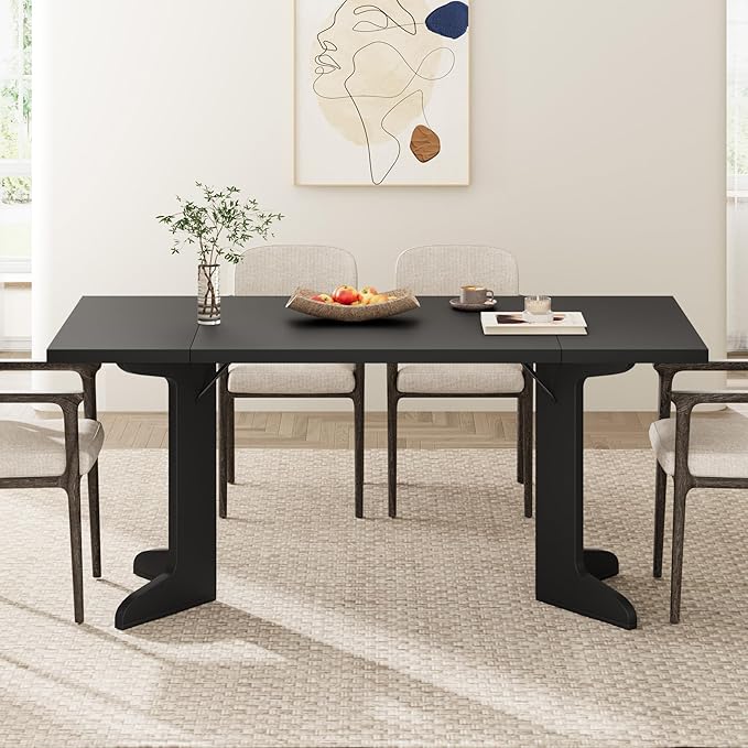 GAOMON 71.1 Inch Dining Table for 6-8 People, Farmhouse Rectangle Kitchen Table, Large Wooden Dinner Table with Thicken Tabletop and Sturdy Legs, Kitchen and Dining Room Furniture, Black