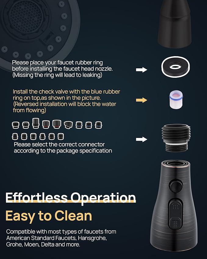 Pull Down Kitchen Faucet Sprayer Head Replacement Part, 15 Connectors, 3 Function Pull Out Sink Sprayer Replacement Nozzle, Kitchen Faucet Head Hose Spray Tap Spout,Oil Rubbed Bronze