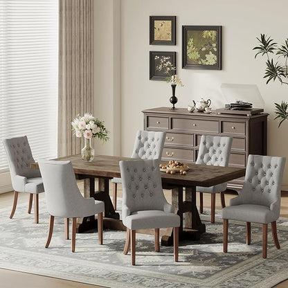 COLAMY Wingback Upholstered Dining Chairs Set of 2, Fabric Side Dining Room Chairs with Tufted Button, Living Room Chairs for Home Kitchen- Light Grey