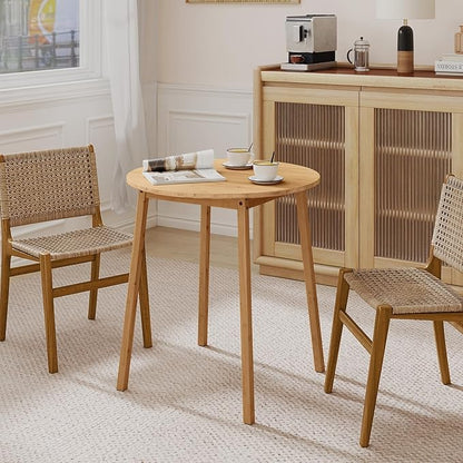 Giantex 27.5-Inches Bamboo Dining Table for 2-4, Round Dinner Tables with Non-Slip Foot Pads, Farmhouse Small Kitchen Table for Dining Room, Living Room, Dinette, Apartment (Round)