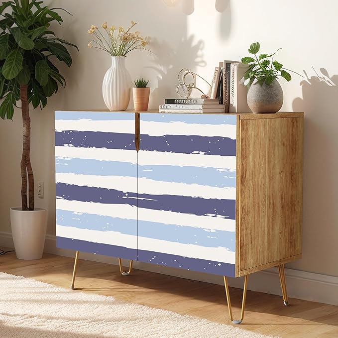 SIGNWIN Sideboard Buffet Cabinet, Kitchen Storage Cabinet with 2 Doors, Navy Blue Periwinkle Paint, Cupboard Console Table for Dining Room - 35" L x 18" W x 29" H