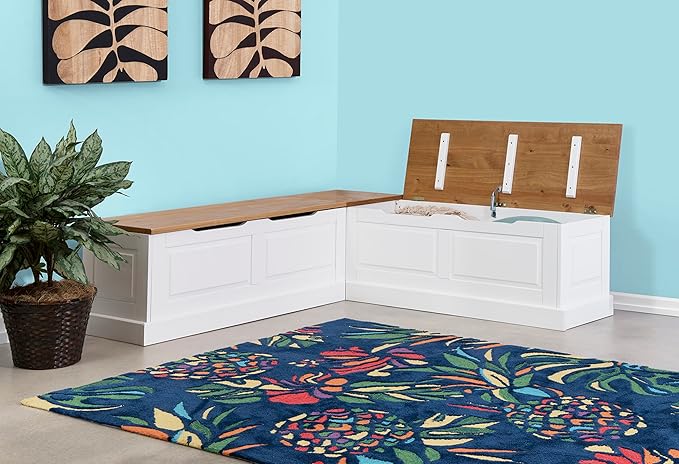 Linon Harris Natural and White Two Tone Backless Corner Breakfast Nook - Nook Only, Table is NOT Included