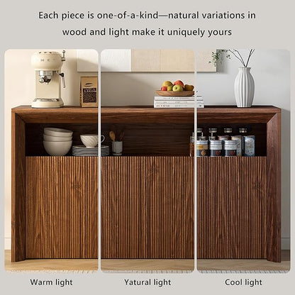 Feonase 66.2" Buffet Cabinet with Storage & Led Lights, Modern Sideboard Cabinet with 4 Doors & Shelves, Fluted Media Console Mid Century, Coffee Bar Table for Living Room Kitchen Dining Room, Walnut