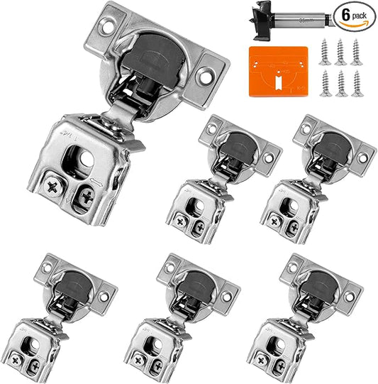 1-1/4 Inch Overlay Soft Close Cabinet Hinges, 6 Pack Slow Soft Close Hinges for Kitchen Cabinets Satin Nickel Hidden Self Closing Kitchen Cabinet Hinges for Cupboard