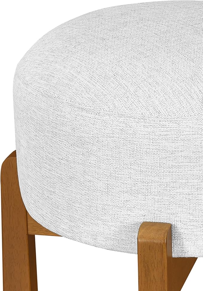 Set of 2 Bar Stools for Kitchen Island, Solid Rubberwood Counter Height Chairs with Dark Walnut Frame & Ivory Cushion, Mid-Century Modern Indoor Dining Stools with Footrest (2, Walnut)
