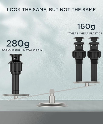 FORIOUS 8 Inch Widespread Black and Gold Bathroom Faucet Square, 2 Handle 6 Inch Matte Black Faucets for Bathroom Sink 3 Hole 8-10 Inch Vanity Sink, with Pop-up Drain, Hot and Cold Water Hoses