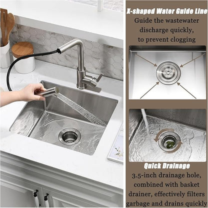 15 Inch Undermount Bar Sink, 15x15 Bar Sink Undermount Stainless Steel Small Wet Bar Sinks 18 Gauge Single Bowl Kitchen Prep Sinks with Basket Strainer