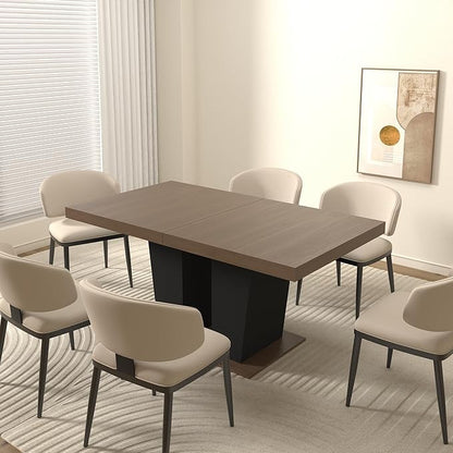 78" Dining Table for 4-10,Modern Expandable Rectangular Kitchen Table,Long Dining Room Tables with Black Double Sturdy Pedestal Base for Kitchen Living Room (Beige+Brown)