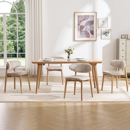 Upholstered Dining Chairs Set of 4, Velvet Fabric Kitchen & Dining Room Chairs with Solid Wood Legs, Modern Armless Side Chairs for Kitchen Island, Living Room, Restaurant (Beige, Set of 4)