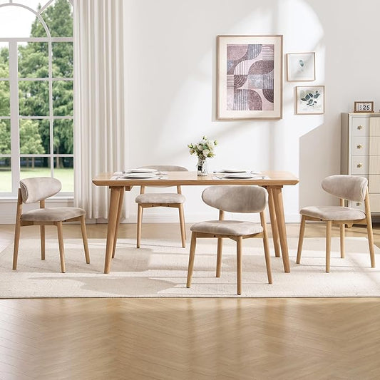 Upholstered Dining Chairs Set of 4, Velvet Fabric Kitchen & Dining Room Chairs with Solid Wood Legs, Modern Armless Side Chairs for Kitchen Island, Living Room, Restaurant (Beige, Set of 4)