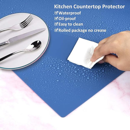 Silicone Mat Heat Resistant Mats for Countertop, Large Silicone Mats for Kitchen Counter Crafts Workbench Table, Size 48x24 inches Thick 2mm,Rolled Package,Light Blue