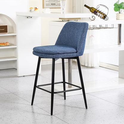 Modern Dining Chairs,Set of 2,Sturdy and Stylish,Simple Natural Design,Swivel Bar Stools with Back,Versatile Use in Kitchen Island Pub,Applicable to Front Porch,Garden,Patio,Reception Room,Blue-Linen