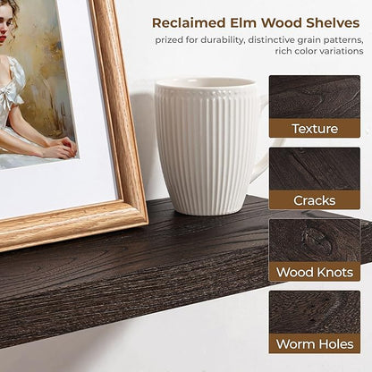 Axeman Floating Shelves for Wall - 32''W x 8'' D Rustic Solid Elm Wood Shelves for Storage, Wall Mounted Display Shelving with Invisible Heavy-Duty Metal Bracket (Walnut, 2PCs)