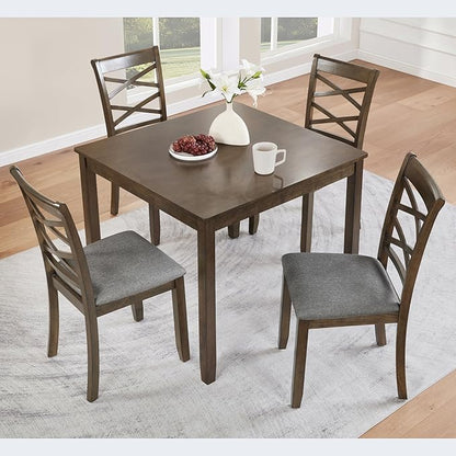 5-Piece Wooden Dining Table Set for 4, Modern Square Dining Room Table and Chairs Set of 4, Dining Table Set for 4 People for Kitchen and Dining Room, Walnut