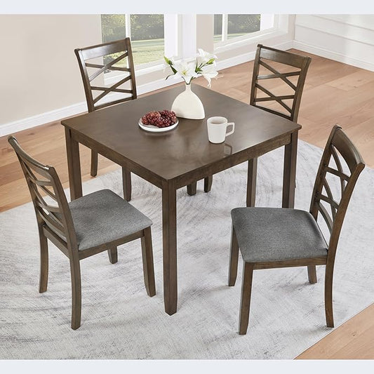 5-Piece Wooden Dining Table Set for 4, Modern Square Dining Room Table and Chairs Set of 4, Dining Table Set for 4 People for Kitchen and Dining Room, Walnut