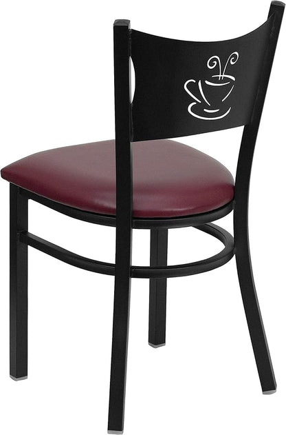 Flash Furniture HERCULES Series Black Coffee Back Metal Restaurant Chair - Burgundy Vinyl Seat (Pack of 4)