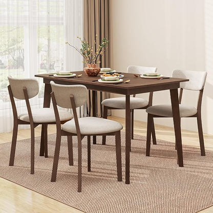 Giantex Dining Table for 4, 48" Rectangular Wooden Kitchen Table with Solid Rubber Wood Legs, Mid Century Modern Dinner Table for Dinette, Living Room, Home Office (Walnut)