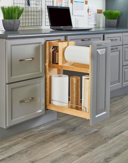 Rev-A-Shelf 6.86" Paper Towel Pullout Organizer, Wood Base Kitchen Cabinet Storage with Soft-Close Full Extension Slides, 448PTH-BCSC-6C