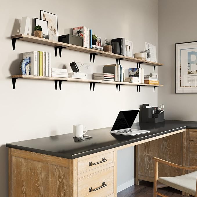Wallniture Arras Wood Floating Shelves for Wall Storage, Small Bookshelf, Hanging Book Shelves for Living Room, Bedroom, Office, Burnt Finish, Set of 10 (Burnt)