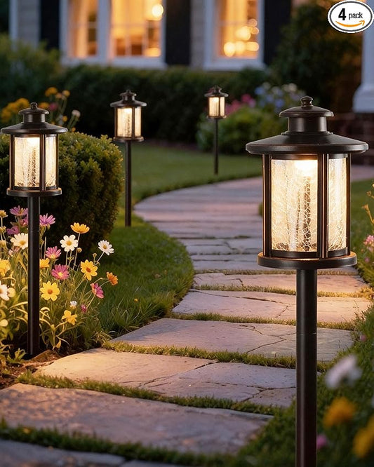 LITFIT Low Voltage Landscape Lighting, 12V 3.4W 155LM 3000K Outdoor Path Lights with Connectors, Crackled Shade, ORB Finish, Waterproof Aluminum LED Walkway Light Wired for Garden Yard, 4 Pack