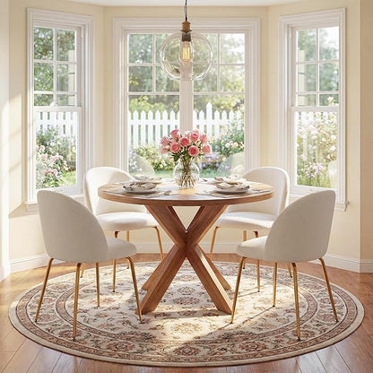 Casaphoria Dining Chairs Set of 2, Modern White and Gold Upholstered Accent Chairs with Metal Legs, Ergonomic Comfy Vanity Chair for Kitchen, Living Room, and Bedroom