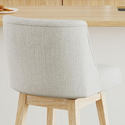 Counter Height Bar Stools Set of 4, Modern Swivel Barstools with Back and Wood Legs, Linen Fabric Upholstered Bar Chairs, 26" H Kitchen Counter Stools, Kitchen Island Home Bar, Ivory