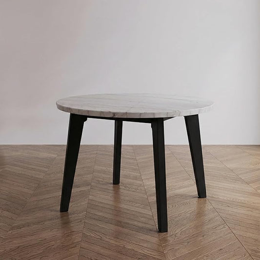 Furniture of America Isolde Contemporary 45-inch Marble Top Round Dining Table with Tapered Legs, Easy Assembly for Home Kitchen, Living Room, Dinettes, Black and White