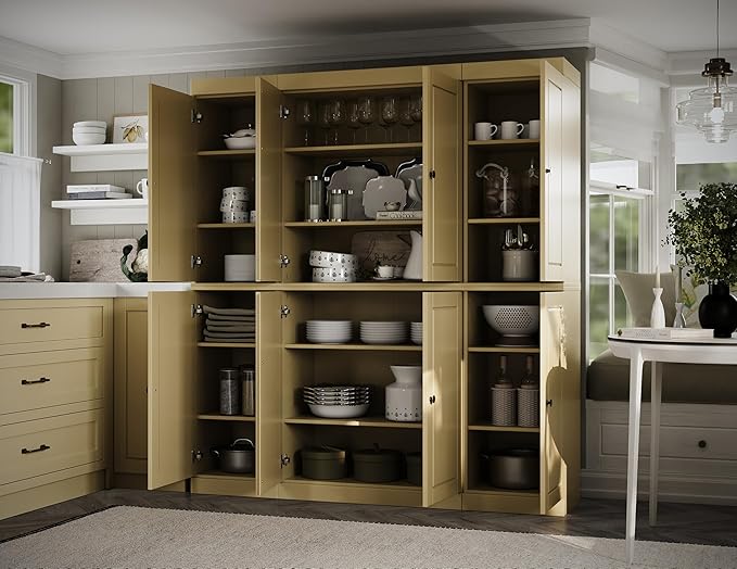 Palace Imports Solid Wood Pantry Cabinet - 71.5" Tall, 65" Wide - Freestanding Wooden Storage Cabinet w/Adjustable Shelves for Kitchen – Yellow, Renewable Eco-Friendly 100% Wood, Made in Brazil