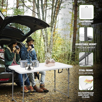 Byliable Folding Table 4 Foot Portable Heavy Duty Plastic Fold-in-Half Utility Table Small Indoor Outdoor Adjustable Height Folding with Carrying Handle, Camping and Party,White | Portable, Heavy Duty, Fold-in-Half, Indoor Outdoor, Adjustable Height, F...