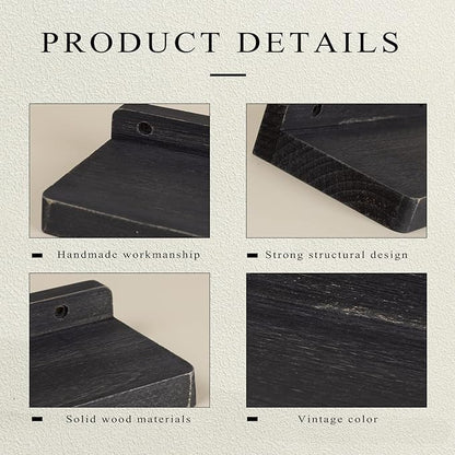 Freezing point Small Floating Shelf for Wall Set of 2 Natural Wood 4Inch Mini Wall Shelves Decor Plant Display Collectibles Mounted Kitchen Bathroom Bedroom Corner Decorative Storage Tiny Stand Black
