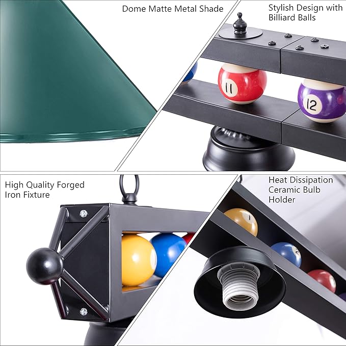 Wellmet Pool Table Light, 70'' 4 Lights Billiard Lighting Hanging Kitchen Island Light Chandelier with Lamp Shades for 7ft 8ft Pool Table, Billiard Table, Game Room, Kitchen