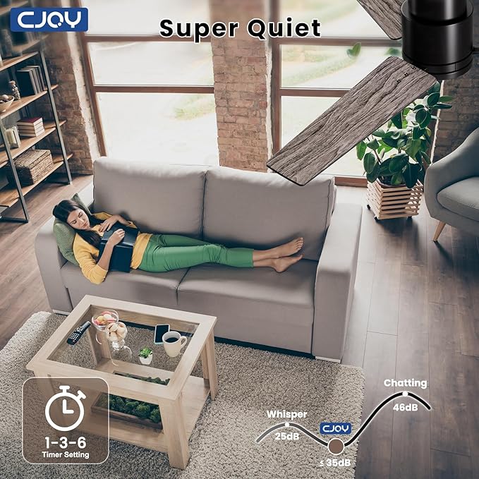 CJOY Ceiling Fan with Lights, 52 Inch Low Profile Ceiling Fans with Light and Remote, Reversible DC, Flush Mount, 3CCT，Dimmable, Modern Indoor/Outdoor Design for Bedroom, Living Room, Patio, Kitchen