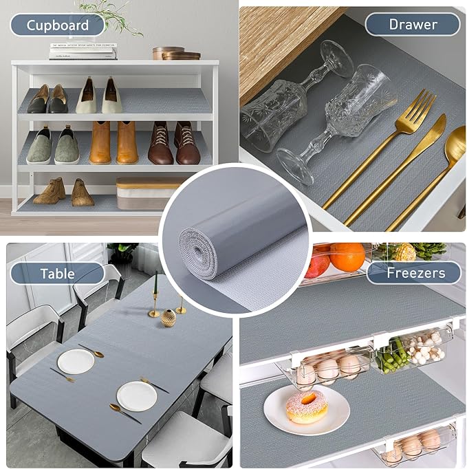 Drawer and Shelf Liner, Non-Slip Kitchen Cabinet Liners Non-Adhesive Thick Strong Grip Waterproof Washable Mats Protect Dresser Shelves Cupboard Bathroom Cabinets, Pure Gray, 12 in X 30 FT