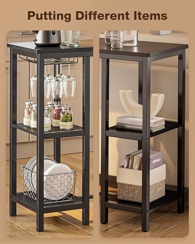 Qsun Small Bar Table Set for 2, Bar Table and Chairs Set for 2, Kitchen Table for 2 with 2 Storage Shelves & Wine Glass Holder, Dining Table for Small Apartment, Dining Room, Black