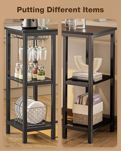 Qsun Small Bar Table Set for 2, Bar Table and Chairs Set for 2, Kitchen Table for 2 with 2 Storage Shelves & Wine Glass Holder, Dining Table for Small Apartment, Dining Room, Black