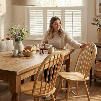 SIMOE Windsor Dining Chairs Set of 4, Farmhouse Kitchen Chairs with Spindle Back, Solid Wood Legs, Oak Wooden Dining Chairs for Living Dining Room, Restaurant